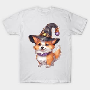 Watercolor Pembroke Welsh Corgi Dog in Witch Hat T-Shirt